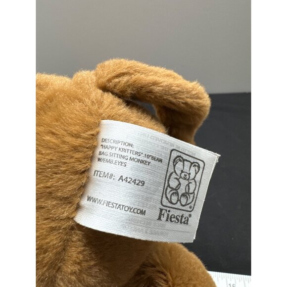 Fiesta Happy Kritters 10" Sitting Monkey Plush Toy With Embroidered Eyes - Picture 6 of 8